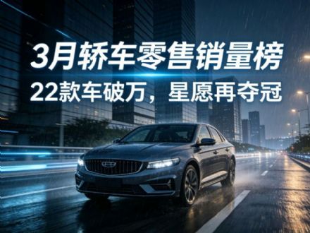 3月轿车零售销量排行榜：星愿夺冠，凯美瑞第五